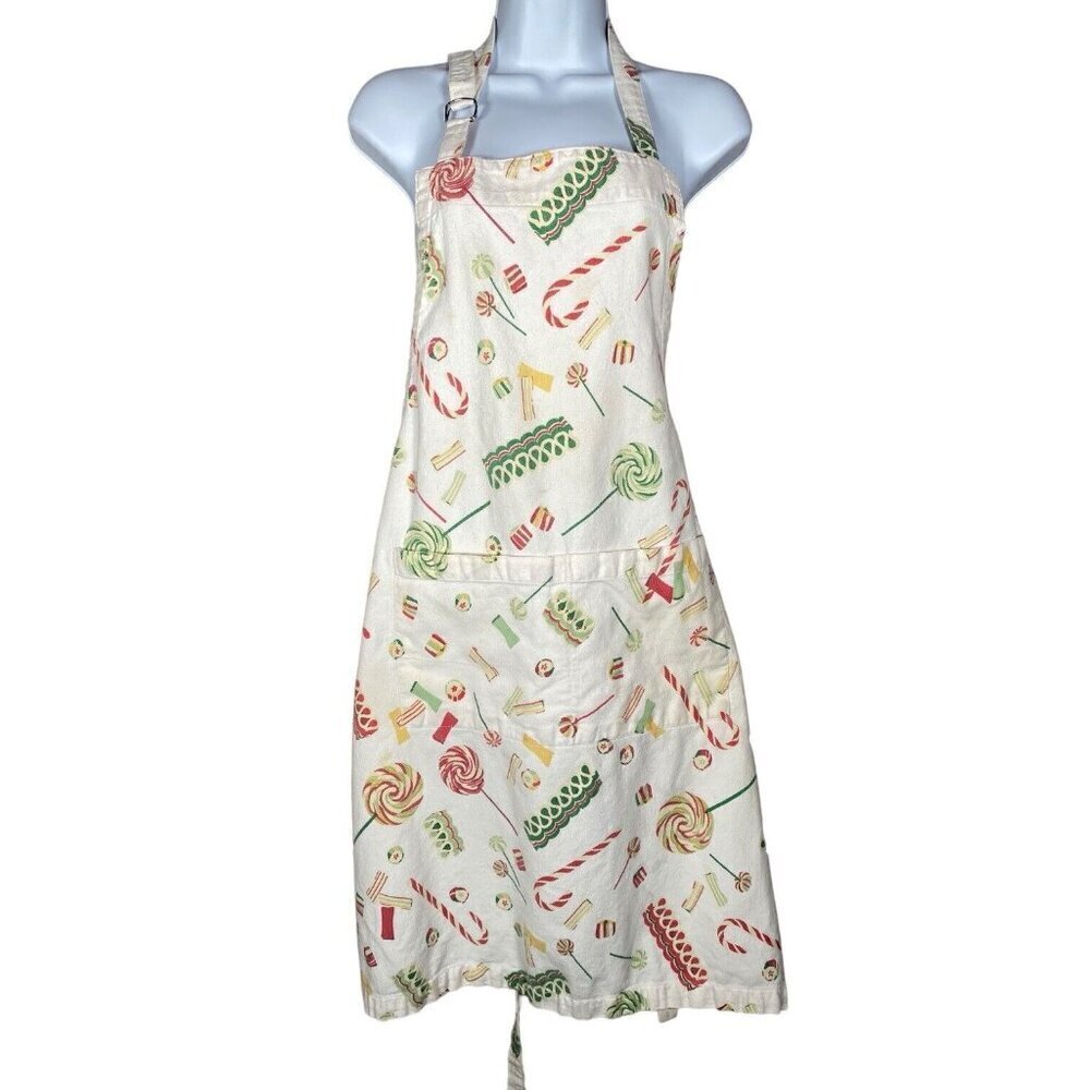 Vintage Crate and Barrel Apron Christmas Holiday Candy Cane Kitchen